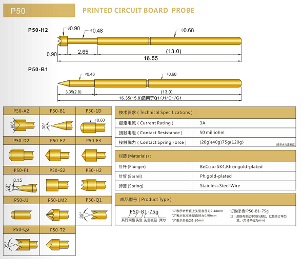 P50測(cè)試探針規(guī)格、P50測(cè)試探針選型、測(cè)試探針廠家