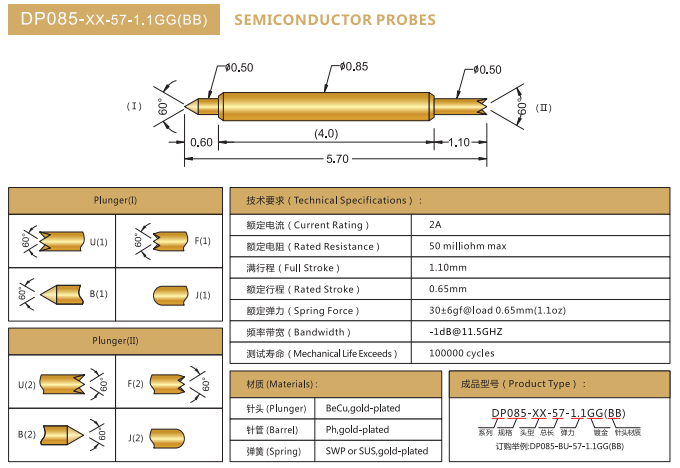 DP0.85mm探針，雙頭探針，華榮華BGA探針廠家